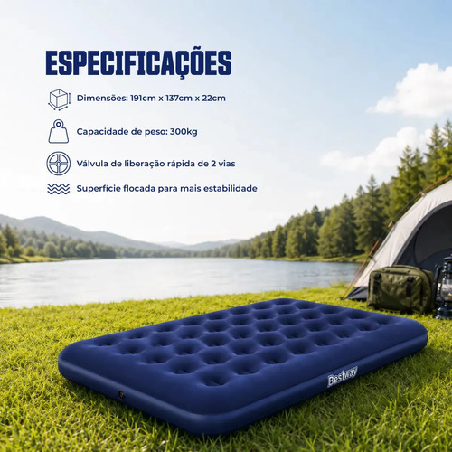 Colchão inflável casal jaú pesca 300kg com bomba manual camping