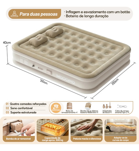 Colchão Inflável Casal Queen 200*150*44cm C/bomba Bivolt Usb