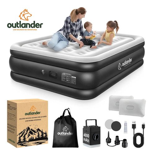 Colchao inflavel casal queen bomba eletrica 210x160x46cm out