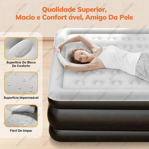 Colchão Inflável Casal Queen Bomba Elétrica 210x160x46cm Outlander Preto