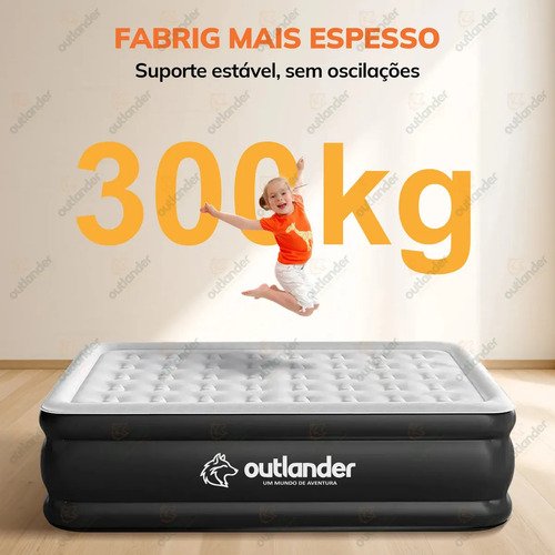 Colchão Inflável Casal Queen Bomba Elétrica 210x160x46cm Outlander Preto