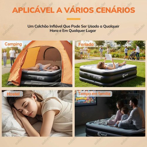 Colchão Inflável Casal Queen Bomba Elétrica 210x160x46cm Outlander Preto