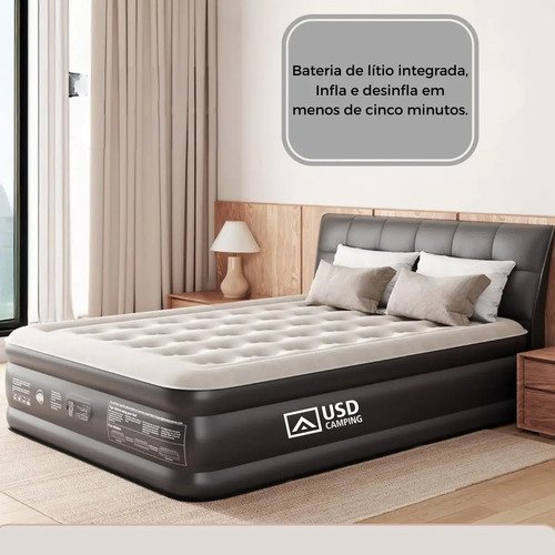 Colchão Inflável Casal Queen Com Bateria De Lítio Integrada 203*154*40cm Cor Preto Resistente E Confortável Usd