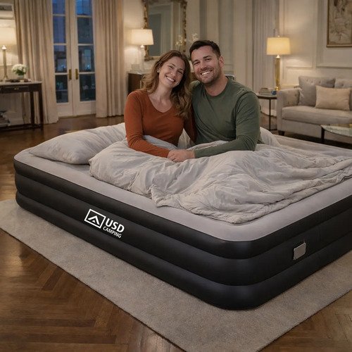 Colchão Inflável Casal Queen Com Bateria De Lítio Integrada 203*154*40cm Cor Preto Resistente E Confortável Usd