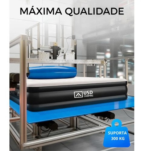 Colchão Inflável Casal Queen Com Bateria De Lítio Integrada 203*154*40cm Cor Preto Resistente E Confortável Usd