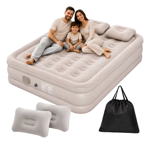 Colchao inflavel eletrico automatico queen 2 travesseiros