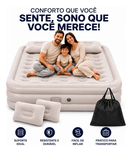 Colchão Inflável Elétrico Automático Queen 2 Travesseiros