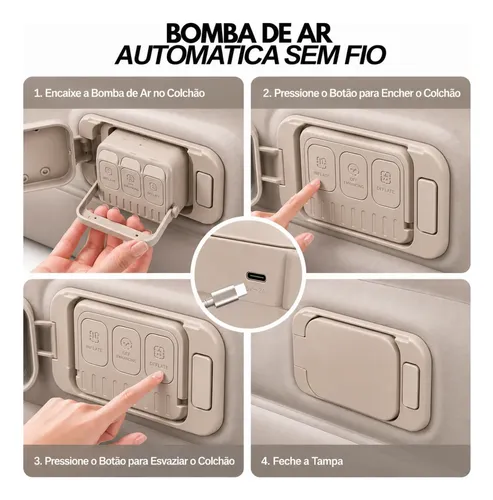 Colchão Inflável Elétrico Automático Queen 2 Travesseiros