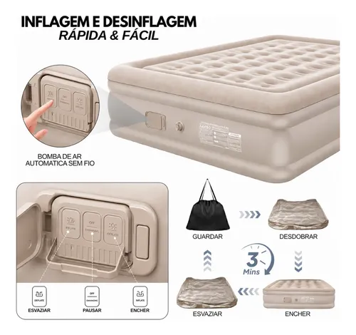 Colchão Inflável Elétrico Automático Queen 2 Travesseiros