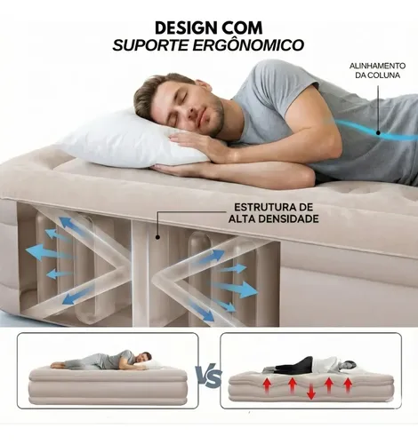 Colchão Inflável Elétrico Automático Queen 2 Travesseiros