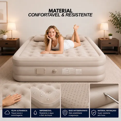 Colchão Inflável Elétrico Automático Queen 2 Travesseiros