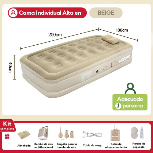 Colchão Inflável MODOFO Solteiro 190x100 cm com Bomba Elétrica, para Camping e Casa