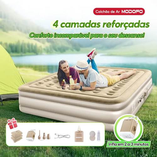 Colchão Inflável MODOFO Solteiro 190x100 cm com Bomba Elétrica, para Camping e Casa