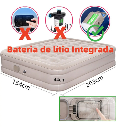 Colchão Inflável Queen Joyfox Bateria Lítio Integrada 203x154x44cm