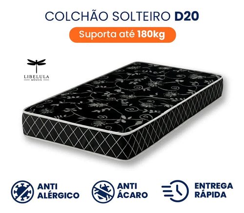 Colchao para cama de solteiro com espuma d20 188 x 78 cm l