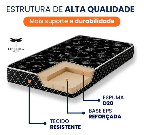 Colchão Para Cama De Solteiro Com Espuma D20 188 X 78 Cm - Libelula Móveis