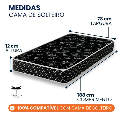 Colchão Para Cama De Solteiro Com Espuma D20 188 X 78 Cm - Libelula Móveis