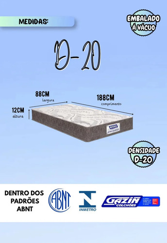 Colchão Solteiro Espuma 88x12x188cm D-20