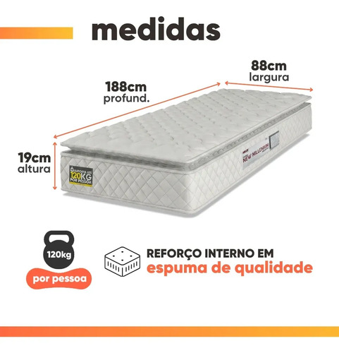 Colchão Solteiro Espuma D33 Pillow Top New Millenium Branco