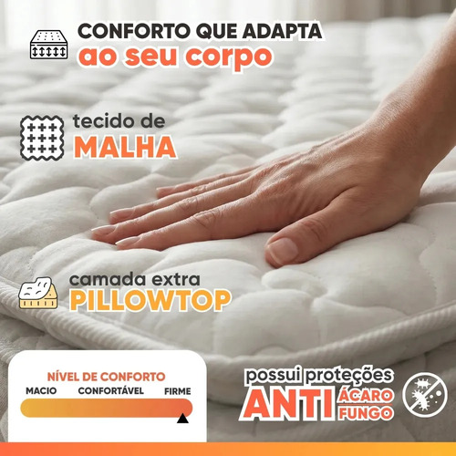Colchão Solteiro Espuma D33 Pillow Top New Millenium Branco