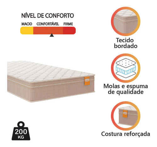 Colchão Solteiro Molas Qatar 88x188x22cm Bege/branco Inducol Cor Bege