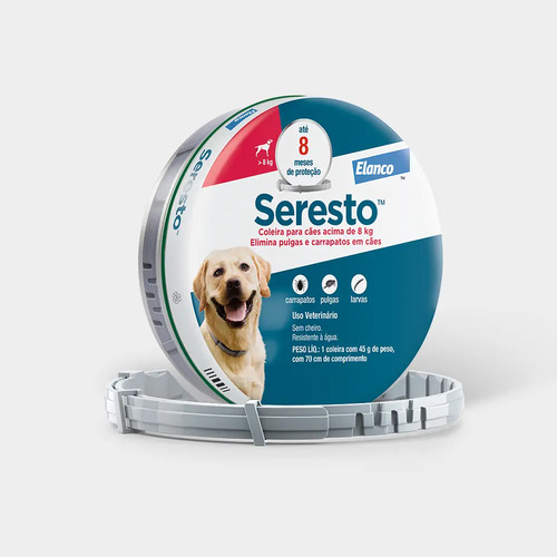 Coleira antipulgas e carrapatos seresto acima de 8kg elanco