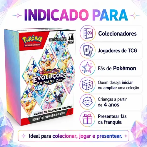 Combo 18 Booster Evoluções Prismáticas Pokémon 8.5 Tcg Copag
