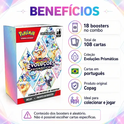 Combo 18 Booster Evoluções Prismáticas Pokémon 8.5 Tcg Copag