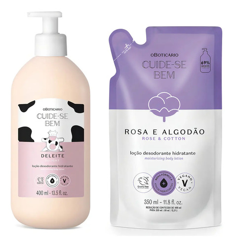 Combo cuide se bem locao corporal deleite 400ml refil ros