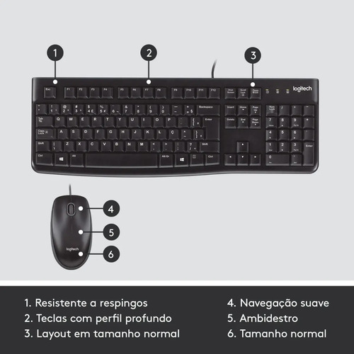 Combo Teclado e Mouse com fio USB Logitech MK120 Layout ABNT2