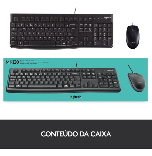 Combo Teclado e Mouse com fio USB Logitech MK120 Layout ABNT2