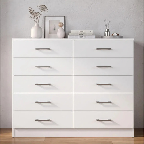 Cômoda 10 Gavetas Quarto Casal Toronto Organizadora Roupas Cor Branco - Blue Moby