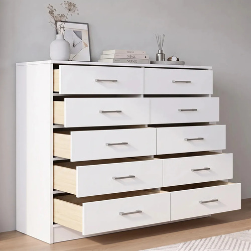 Cômoda 10 Gavetas Quarto Casal Toronto Organizadora Roupas Cor Branco - Blue Moby