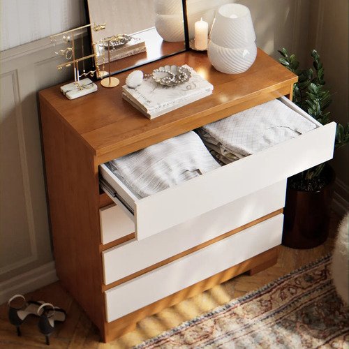 Cômoda 4 Gavetas Multiuso Para Quarto De Casal Organizadora De Roupas Com Pés Corrediças Telescópica Cor Off Nature