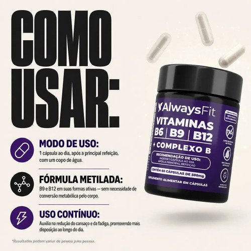 Complexo B Alwaysfit | Metilfolato + Metilcobalamina + Vitaminas do Complexo B | 60 Cápsulas