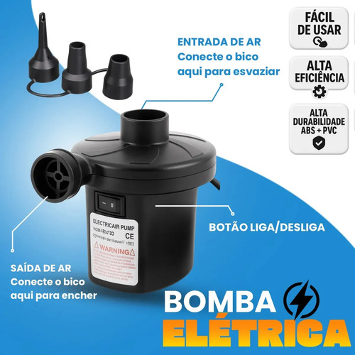 Compressor Bomba de Ar Portátil Elétrica Para Encher e Esvaziar Colchão Inflável Piscina Boias Bivolt Gurumania