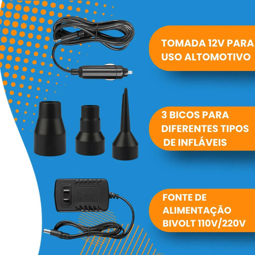 Compressor Bomba de Ar Portátil Elétrica Para Encher e Esvaziar Colchão Inflável Piscina Boias Bivolt Gurumania