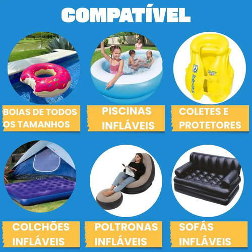 Compressor Bomba de Ar Portátil Elétrica Para Encher e Esvaziar Colchão Inflável Piscina Boias Bivolt Gurumania