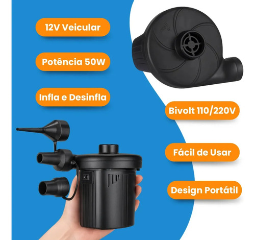 Compressor Bomba de Ar Portátil Elétrica Para Encher e Esvaziar Colchão Inflável Piscina Boias Bivolt Gurumania