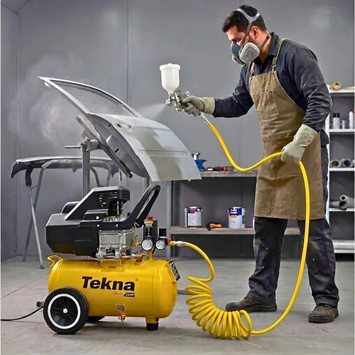 Compressor De Ar 2,5hp 8 Pés 22l Lubrificado Com Kit Tekna Amarelo 60 Hz Monofásica