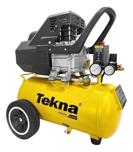 Compressor De Ar 2,5hp 8 Pés 22l Lubrificado Com Kit Tekna Amarelo 60 Hz Monofásica