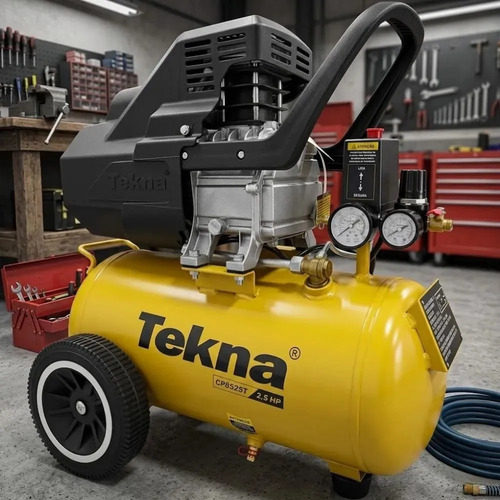 Compressor De Ar 2,5hp 8 Pés 22l Lubrificado Com Kit Tekna Amarelo 60 Hz Monofásica