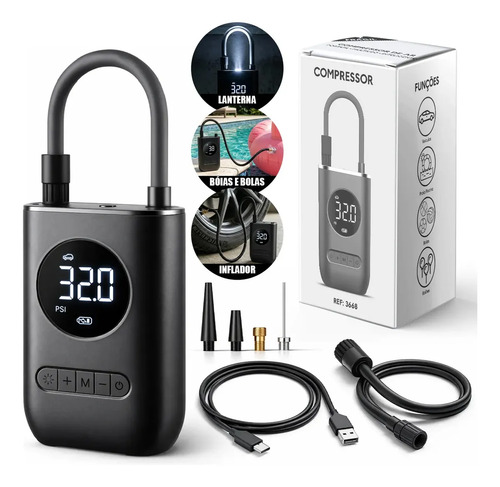 Compressor de ar digital mini portatil recarregavel usb c pa