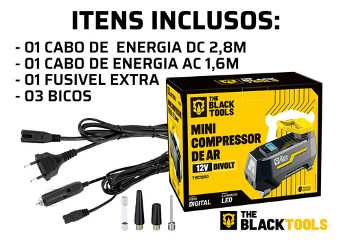 Compressor De Ar Elétrico Portátil 120w Encher Pneu Carro Moto Bicicleta Tcm100 The Black Tools