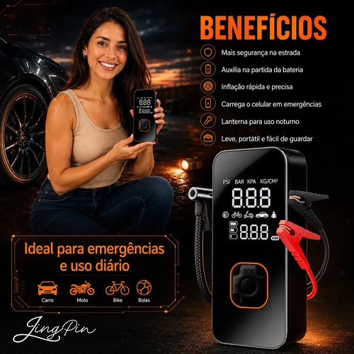 Compressor De Ar Leves Air Pump Auxiliar De Partida Veículos E Powerbank Compacto 18000 Rpm Para Pneus De Portátil