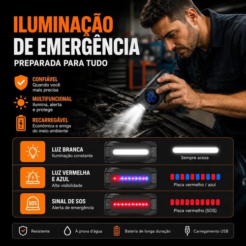Compressor De Ar Portátil 150 PSI Auxiliar De Partida 12V Inflador De Pneus Digital Automotivo USB-C Emergência Carro Moto SUV