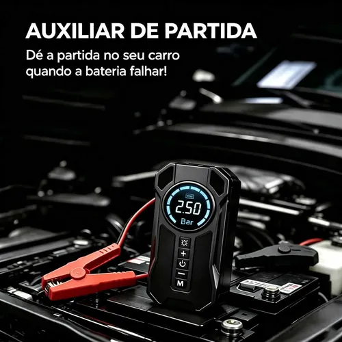 Compressor De Ar Portátil Auxiliar Partida Digital 4 Em 1