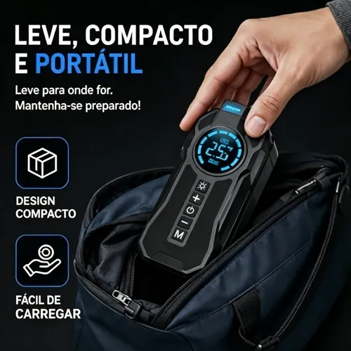 Compressor De Ar Portátil Auxiliar Partida Digital 4 Em 1