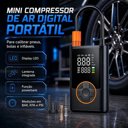 Compressor portatil car air pump digital com visor para carr