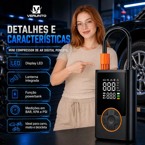 Compressor Portátil Car Air Pump Digital Com Visor Para Carro Moto Bike Calibrador De Pneu Multifuncional